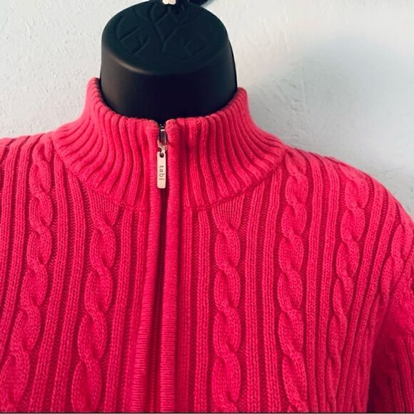 Tabi Fuchsia Pink & Green Cable Knit Zip Up Sweater Size Medium - Picture 2 of 9